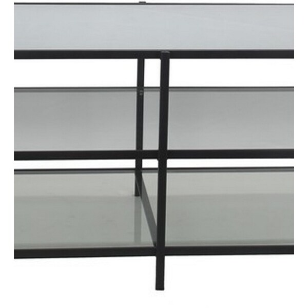 Entertainment Center with 3 Tier Mirrored Shelves， Black