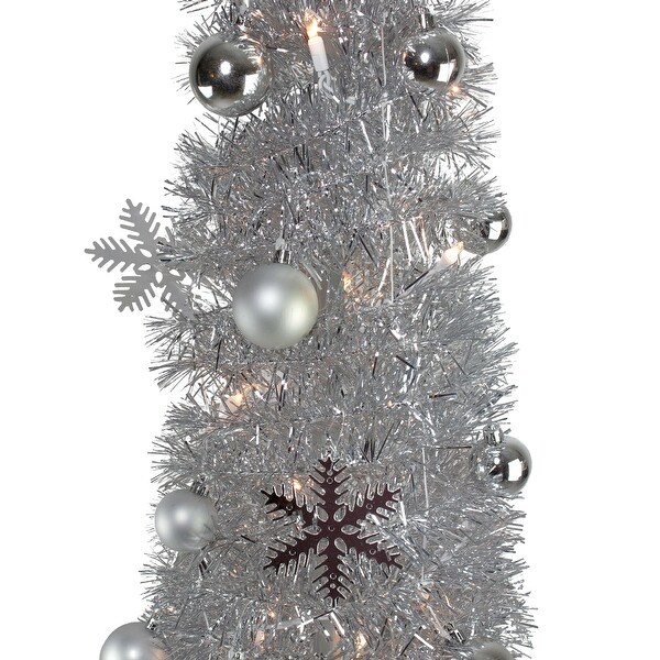 6' PreLit Silver PreDecorated PopUp Artificial Christmas Tree