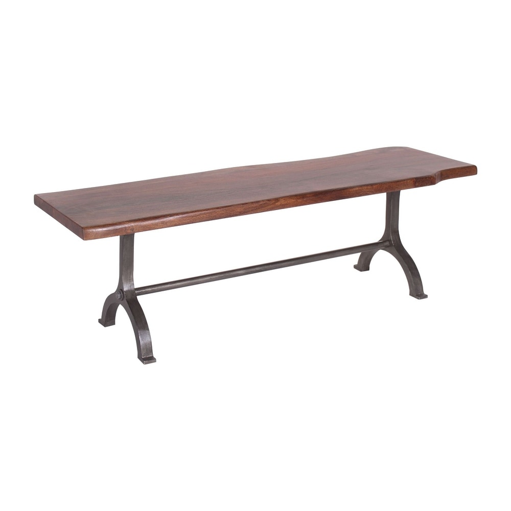 Dala Industrial Iron   Acacia Natural Edge Dining Bench  56 inch