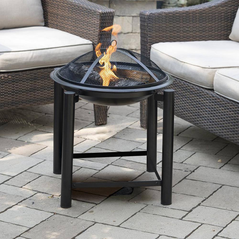 BLUE SKY OUTDOOR LIVING 21.5 in. Round Steel Wood Fire Pit On Raised 4-Post Platform with Screen Screen Lift And Log Grate WBFP21RB