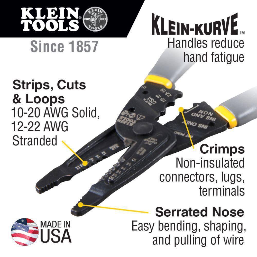 Klein Tools Klein-Kurve Long-Nose Wire Stripper Wire Cutter Crimping Tool 1009SEN