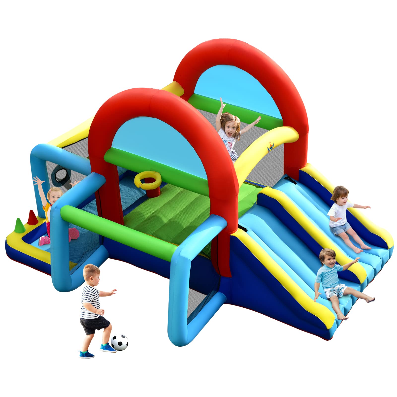 BOUNTECH 8 in 1 Inflatable Bounce House, Bouncy House for Kids 5-12 Ages Indoor Outdoor Party Family with Canopy, Obstacles