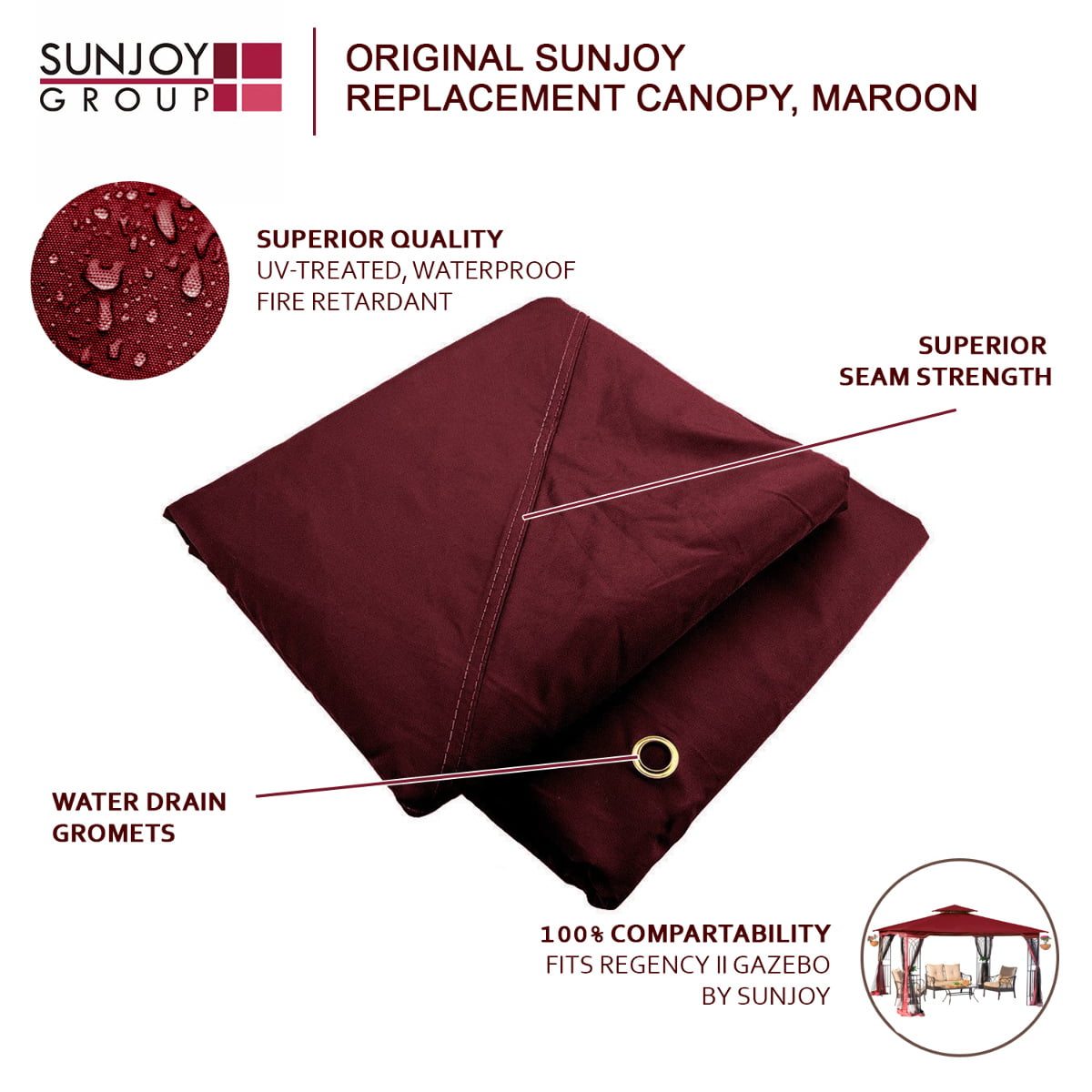 Maroon Replacement Gazebo Canopy for 10 x 12 Regency II Patio Gazebo; Easily Update Your Gazebo