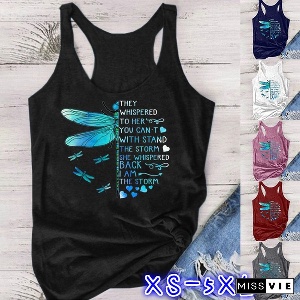 New Womens Fashion Sleevelss T-shirt Lady Cool Tank Top Summer Print Vest Graphic Tee Shirt Plus Size XS-5XL