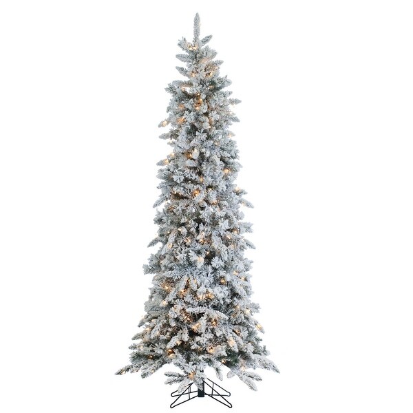 Gerson Prelit Flocked Pencil Pine Artificial 7.5foot Christmas Tree