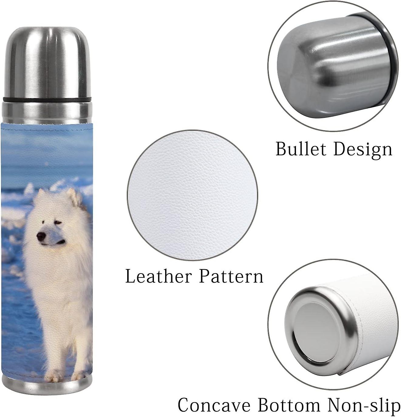 Insulated Mug Stainless Steel Water Bottle White Fluffy Dog，samoyed Sits On The Ice Vacuum Cup Travel Mug