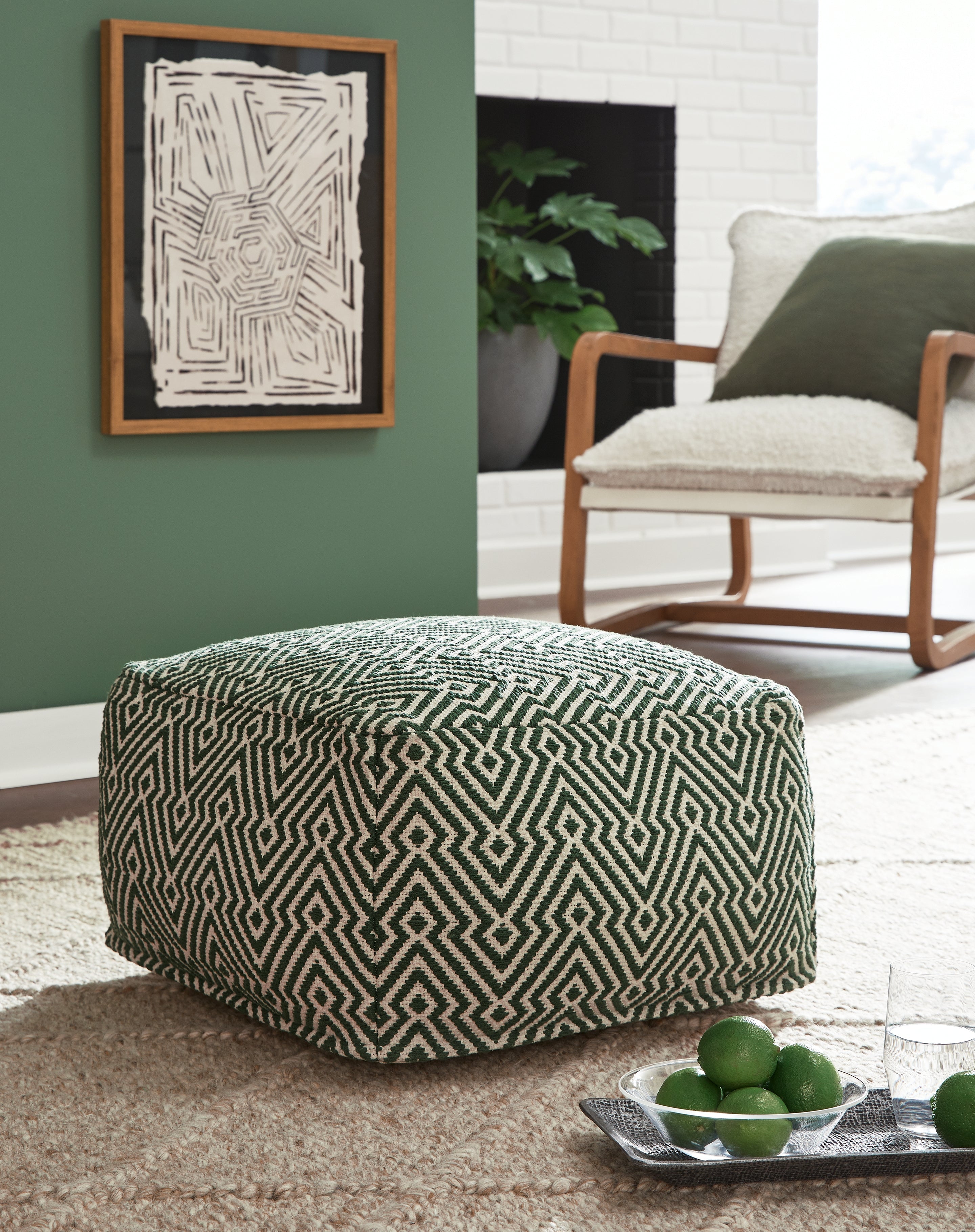 (Online Special Price) Abacy Green/Ivory Pouf