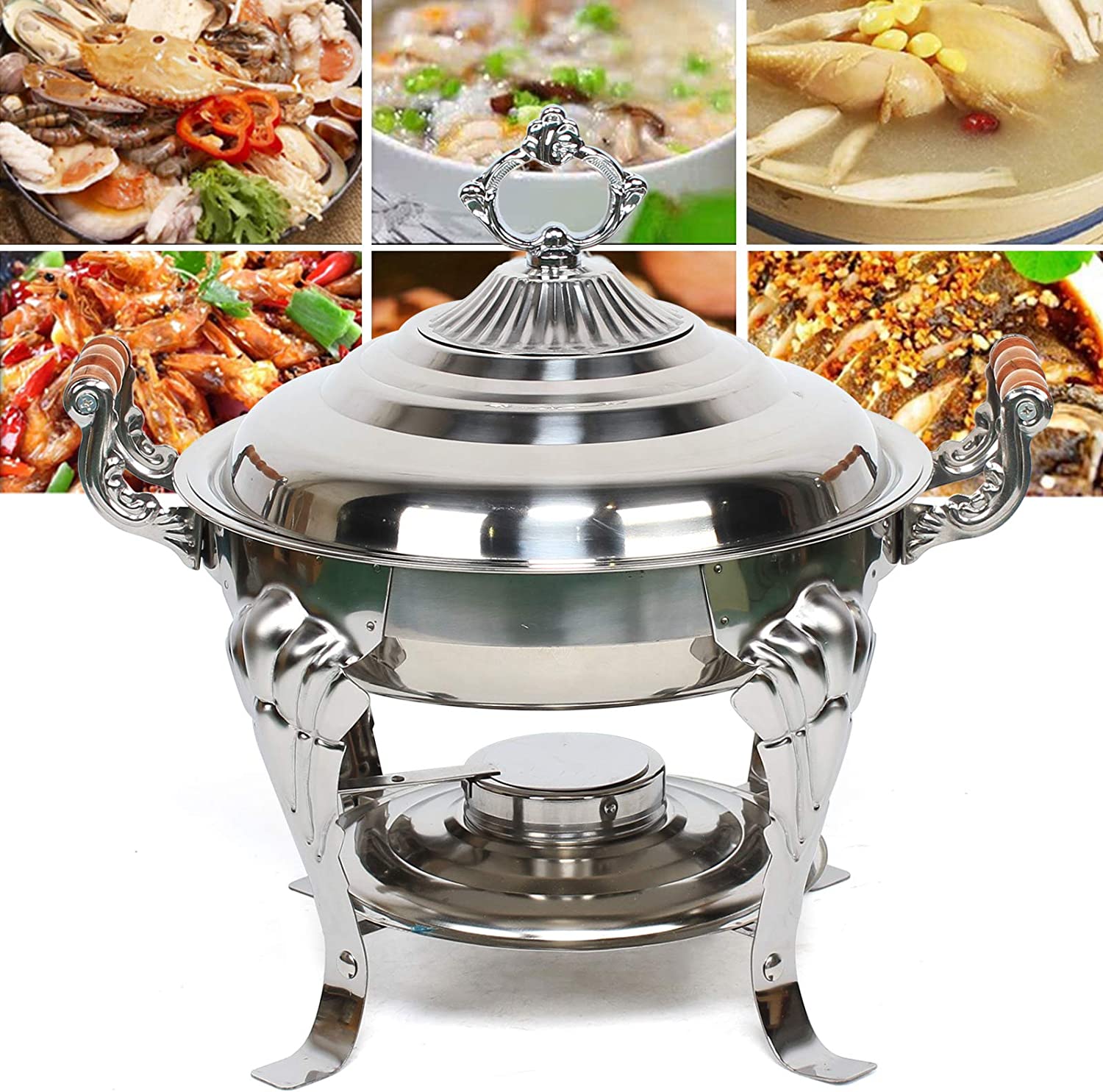 TFCFL Chafing Dish Stainless Steel Full Size Catering Buffet Food Heater Warmer Catering Round