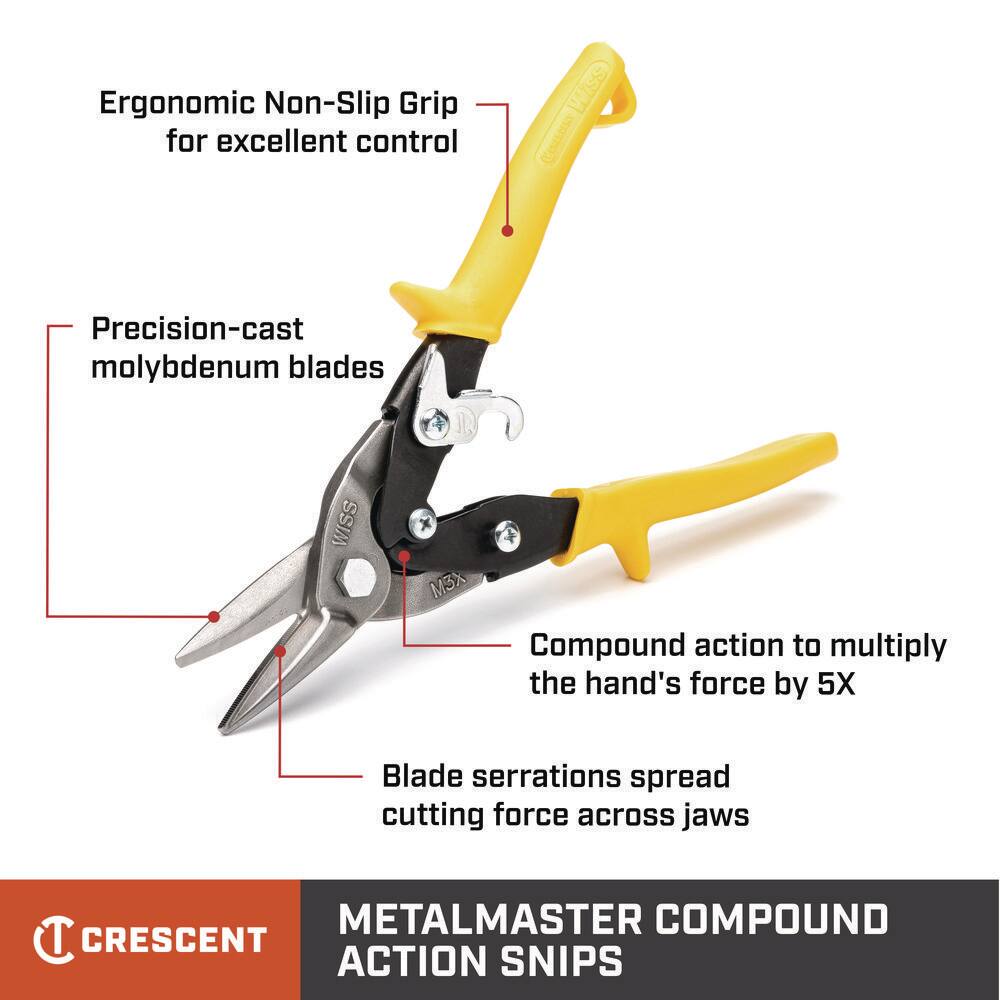 Wiss 9-34 in. Compound Action Straight Left and Right Cut Aviation Snips M3R