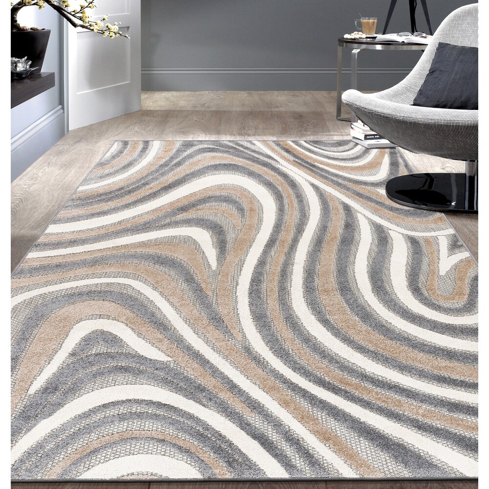 World Rug Gallery Modern Waves Indoor/Outdoor Area Rug