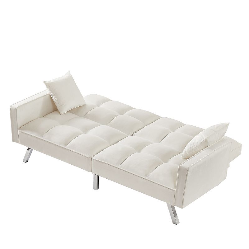 F.c Design Velvet Sofa Couch Bed With Armrests And 2 Pillows