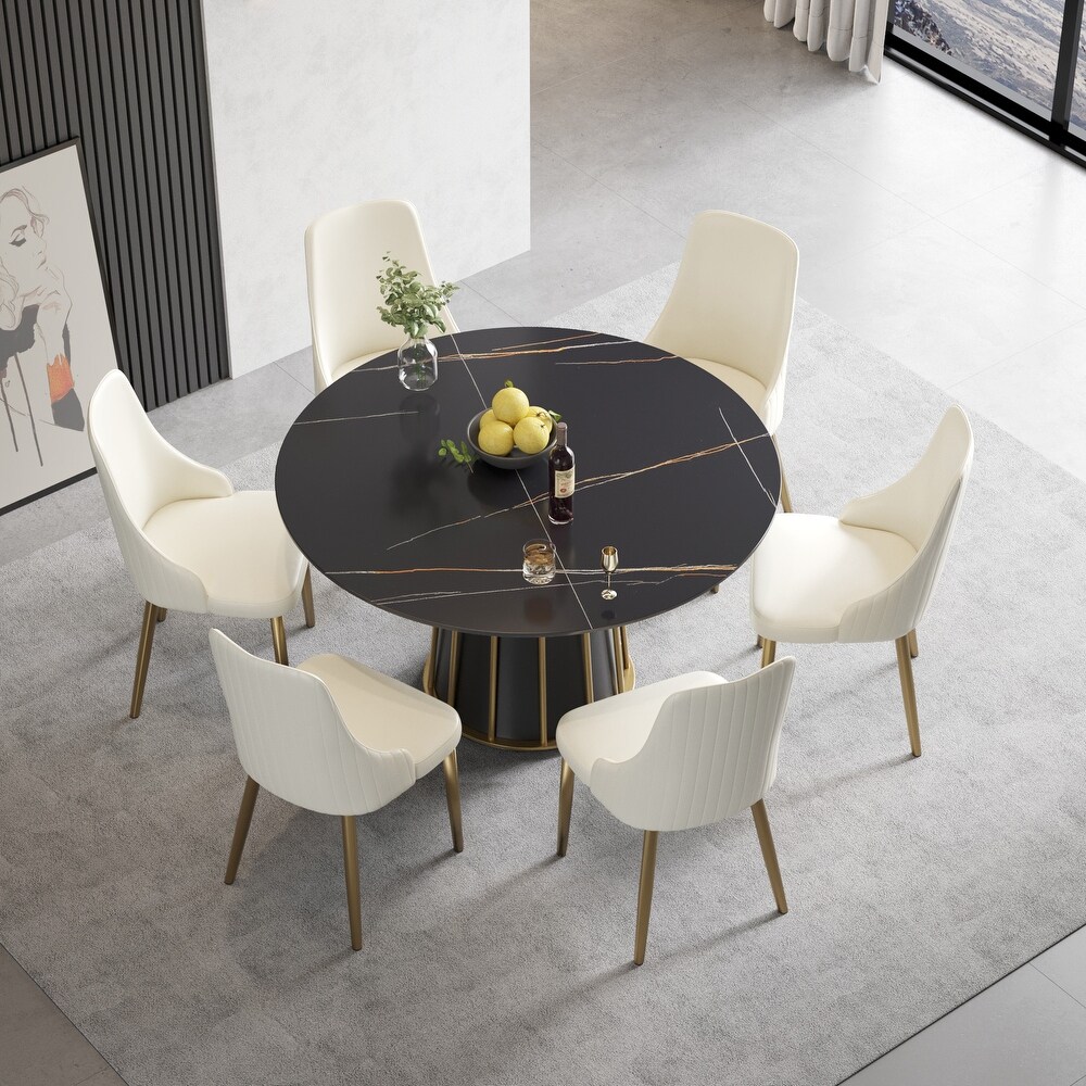 Round Metal Pedestal Dining Table Round Sintered Stone Table.