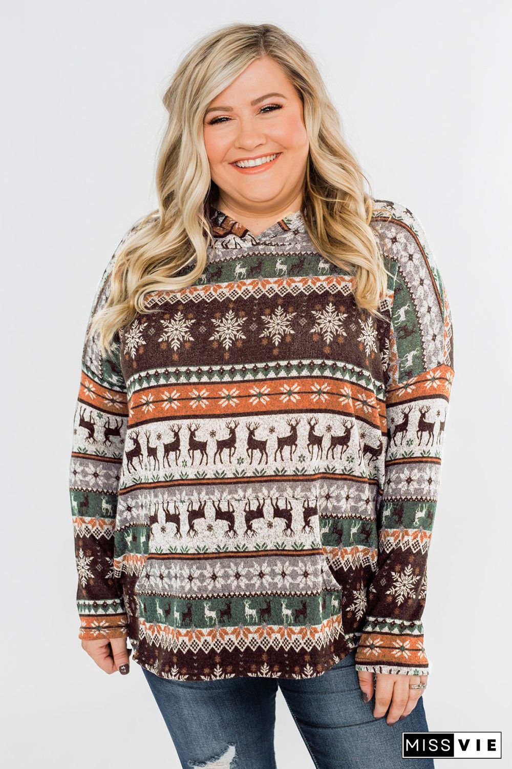 Plus Size Reindeer Print Hoodie