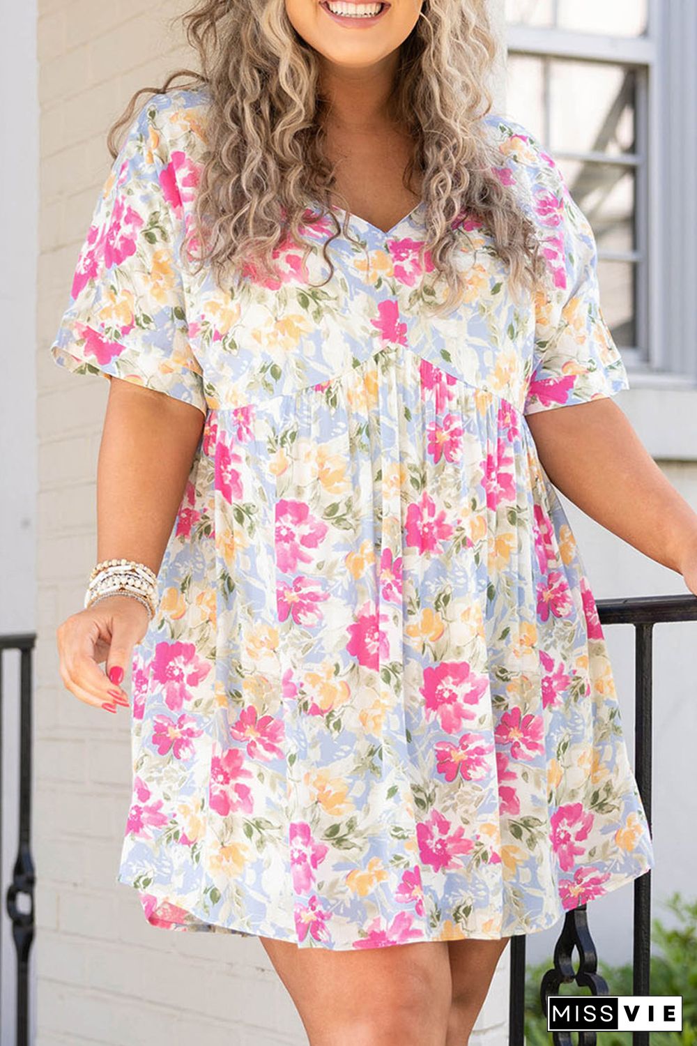 Rose Plus Size Floral Print Short Dress