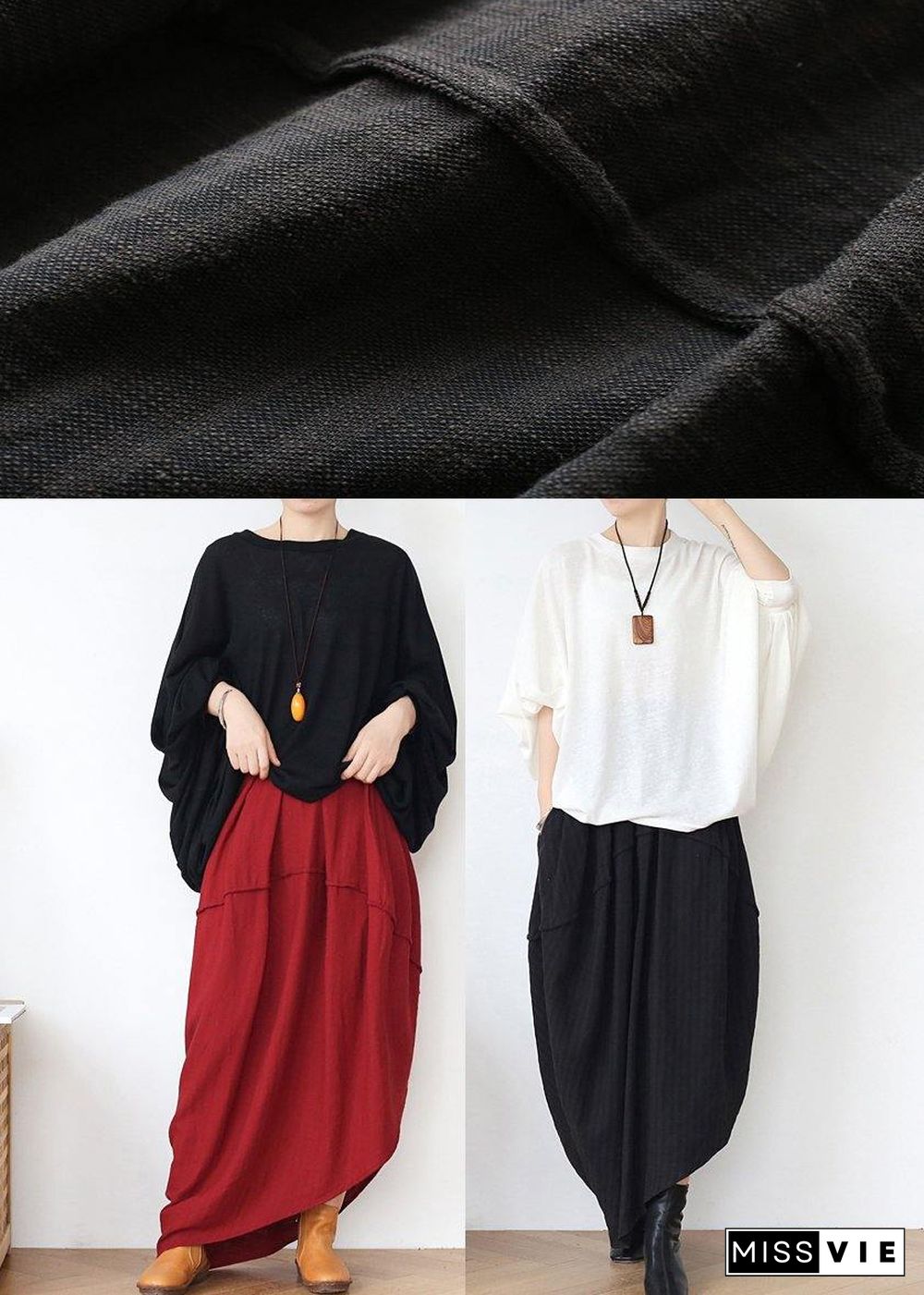 Simple Black asymmetrical Design Linen Skirt