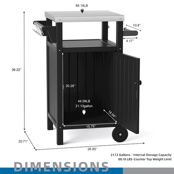 Outdoor Grilling Table with Storage，Stainless Steel Countertop Kitchen Island Cart，Outdoor Grill Table for BBQ，Patio