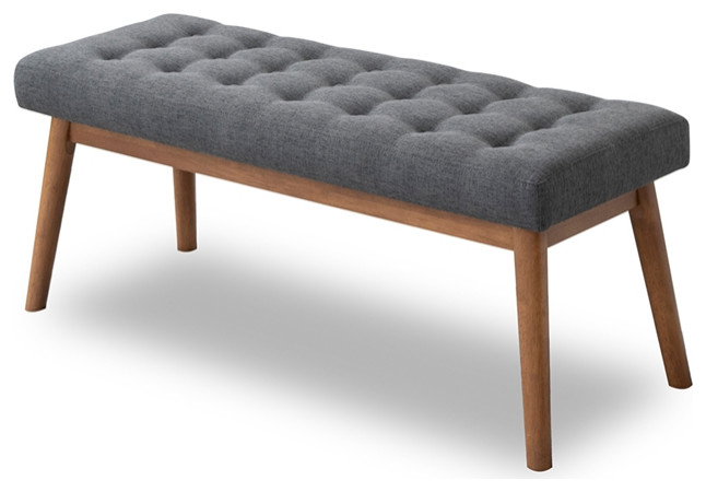 Pemberly Row Mid Century Modern Fabric Bench in Gray   Midcentury   Upholstered Benches   by Homesquare  Houzz