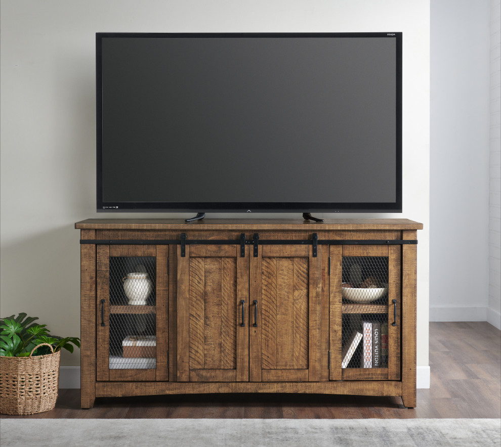 Aspen 65 inch Solid Wood Sliding Barn Door TV Stand   Farmhouse   Entertainment Centers And Tv Stands   by Martin Svensson Home  Houzz