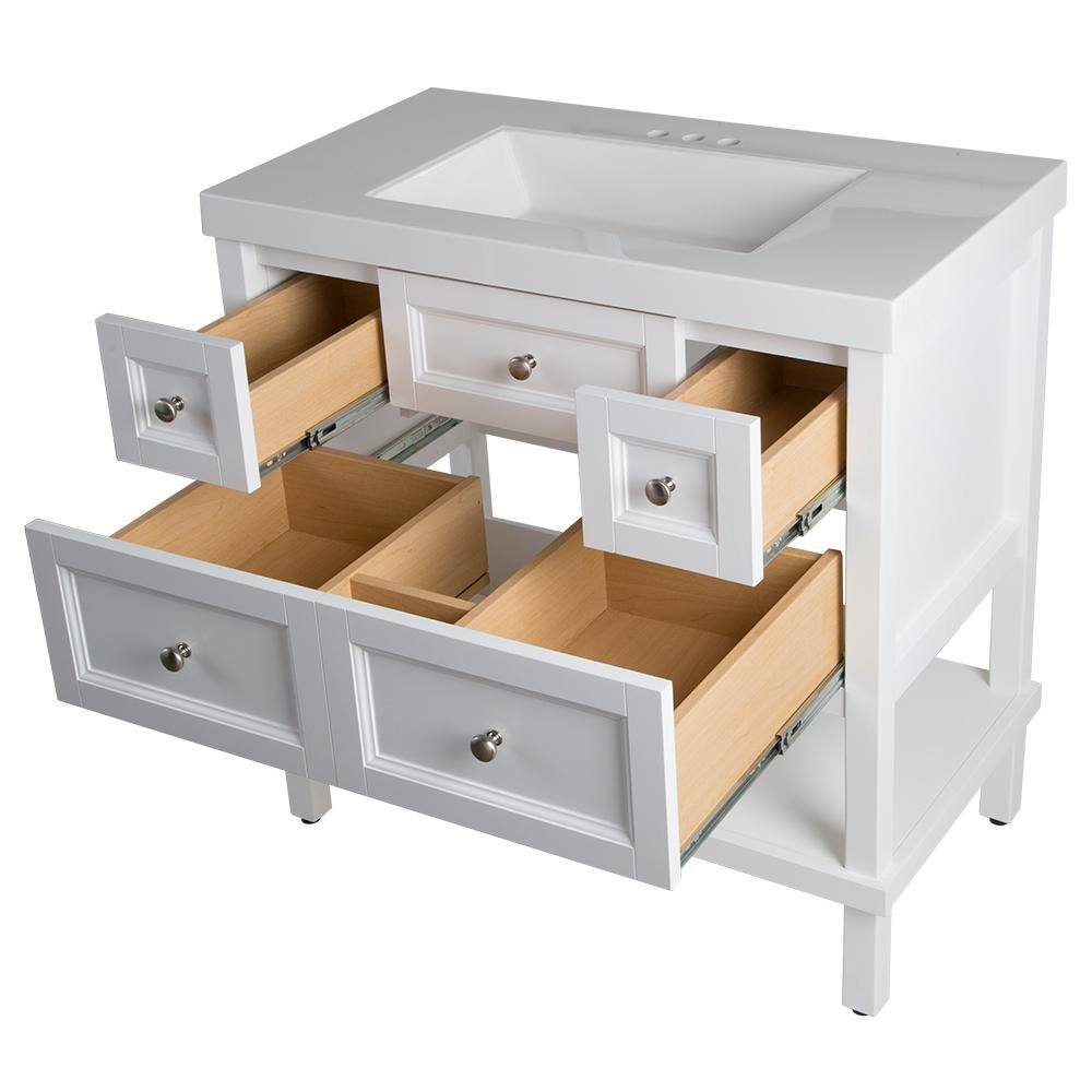 Glacier Bay Ashland 36.7 in. W x 19.1 in. D x 36.8 in. H Freestanding Bath Vanity in White with White Cultured Marble Top ALIIP2-WH