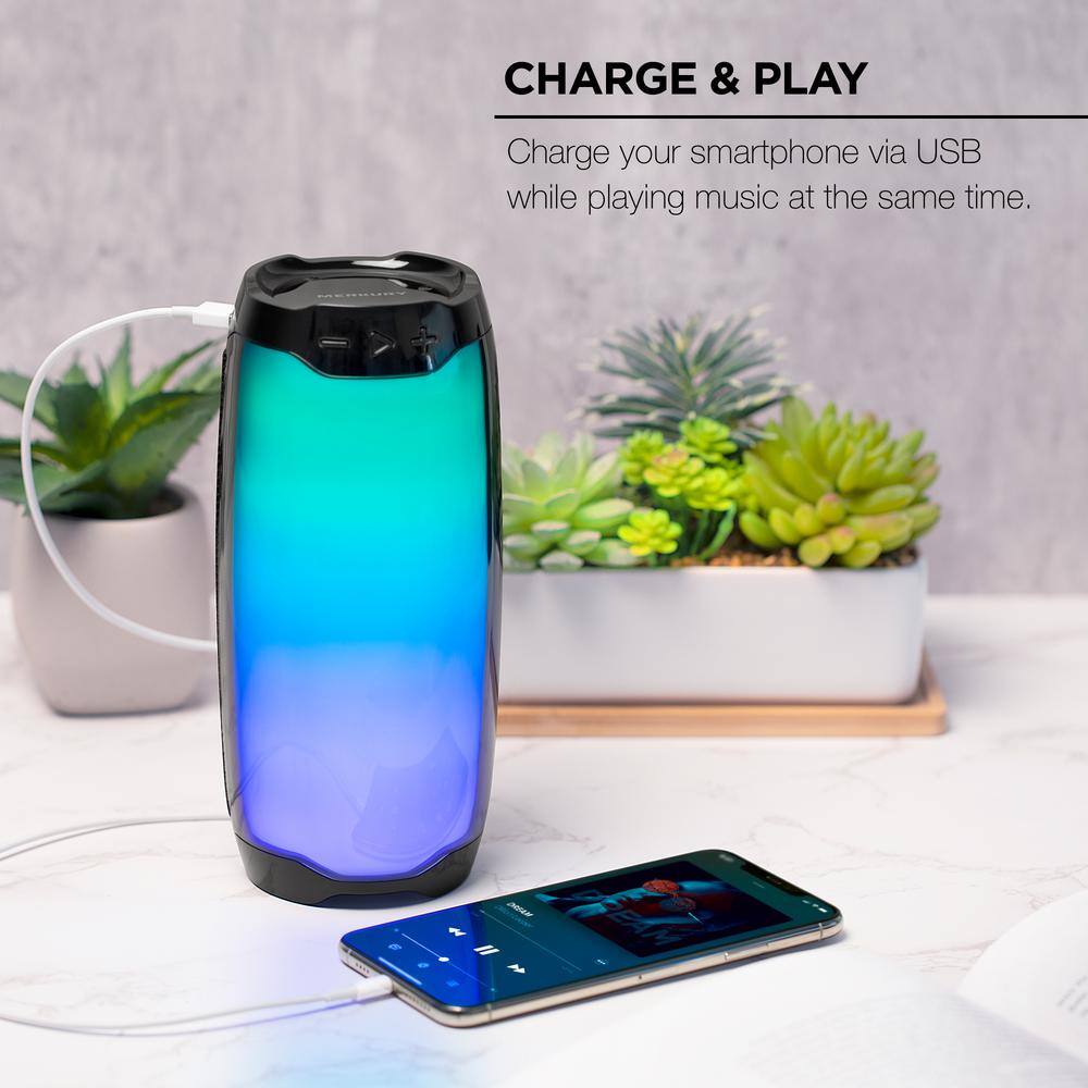 Merkury Innovations Thrill Bluetooth Battery Powered Speaker with Color Changing Lights and Weatherproof Design MI-S073B-101