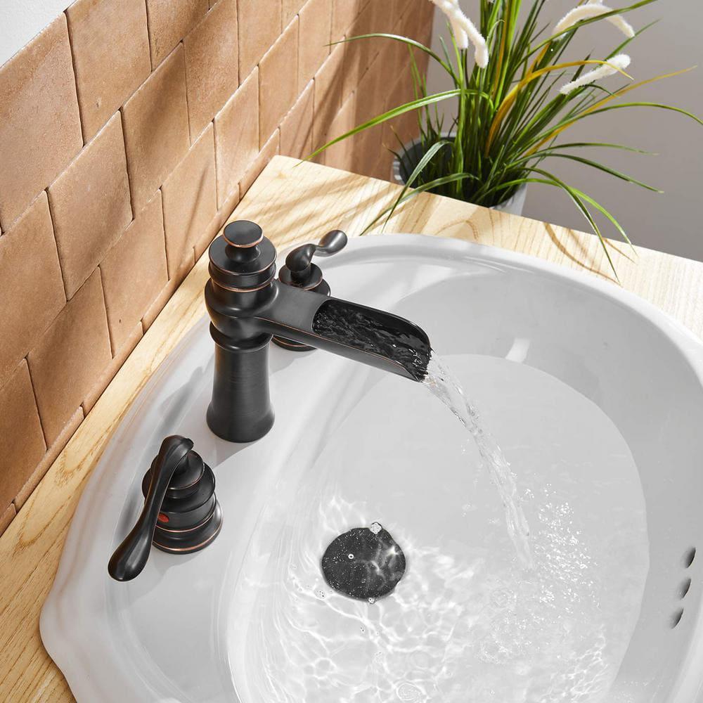 BWE 8 in Waterfall Widespread 2Handle Bathroom Faucet With Popup Drain Assembly in Spot Resist Oil Rubbed Bronze