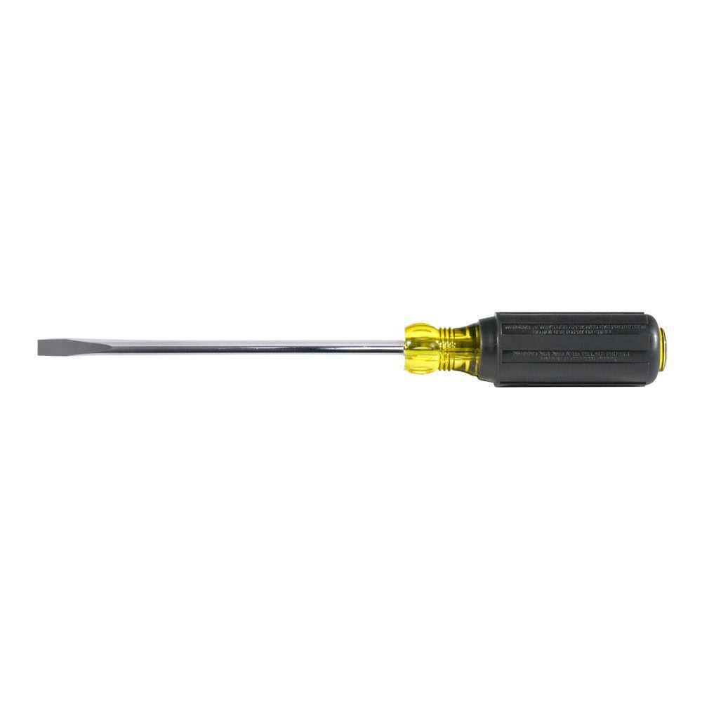 Klein Tools 14 in. Cabinet-Tip Wire Bending Flat Head Screwdriver with 6 in. Round Shank- Cushion Grip Handle 605-6B