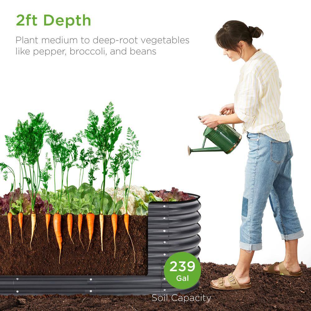Best Choice Products 8 ft. x 2 ft. x 2 ft. Oval Steel Raised Garden Bed Planter Box for Vegetables Flowers in Charcoal SKY6641