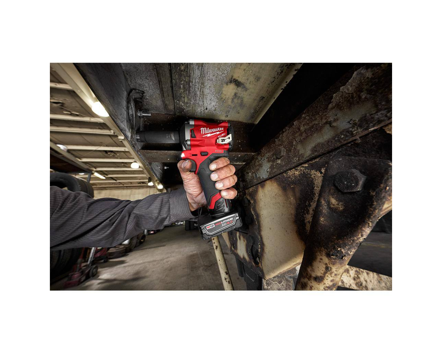 Milwaukee 2555-22-2364-20 M12 FUEL 12V Li-Ion Cordless Stubby 1/2 in. Impact Wrench Kit with M12 1000 Lumens Rover LED Compact Flood Light