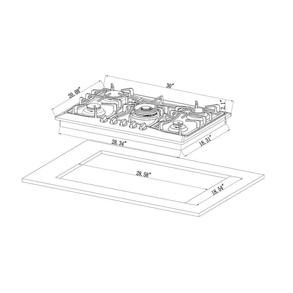 Empava 30 in Gas Stove Cooktop with 5 Italy SABAF Burners in Stainless Steel