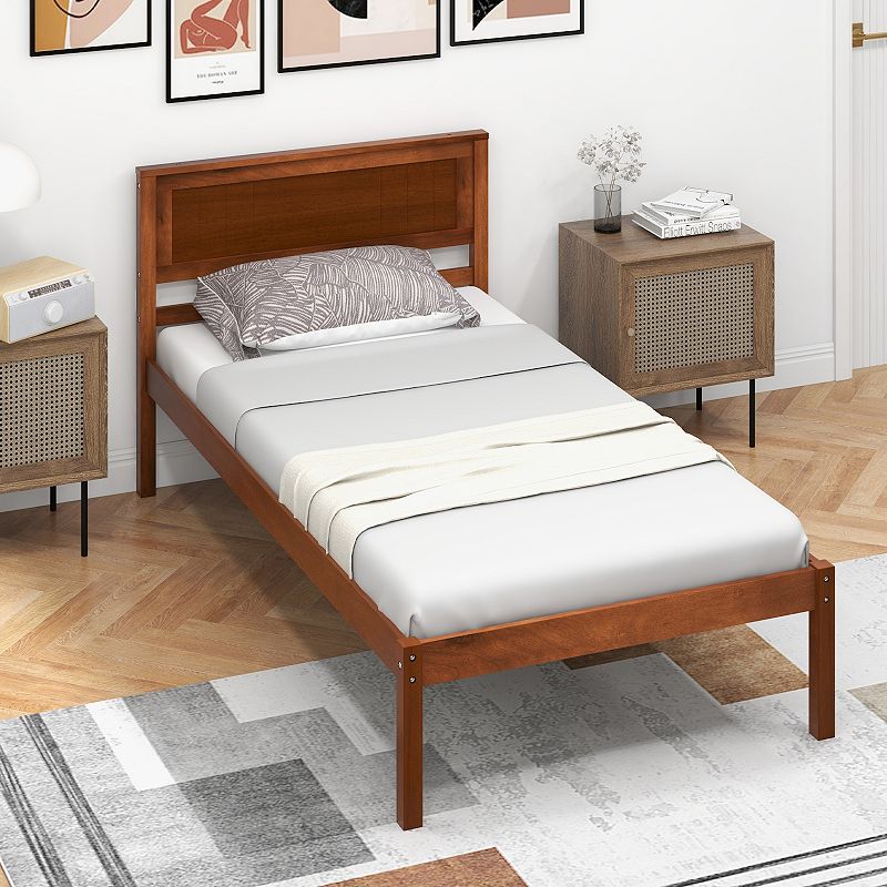 Bed Frame with Wooden Headboard and Slat Support