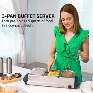 OVENTE 1.5 Qt. Silver Stainless Steel Electric Buffet Server Tray Warming Pans with Adjustable Temperature Control FW173S