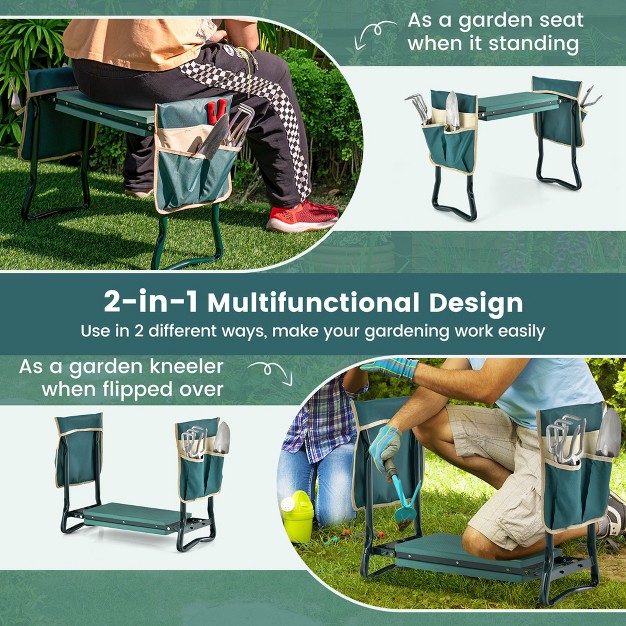 Costway Folding Garden Kneeler Seat Bench W 2 Bonus Tool Pouches Eva Foam Pad