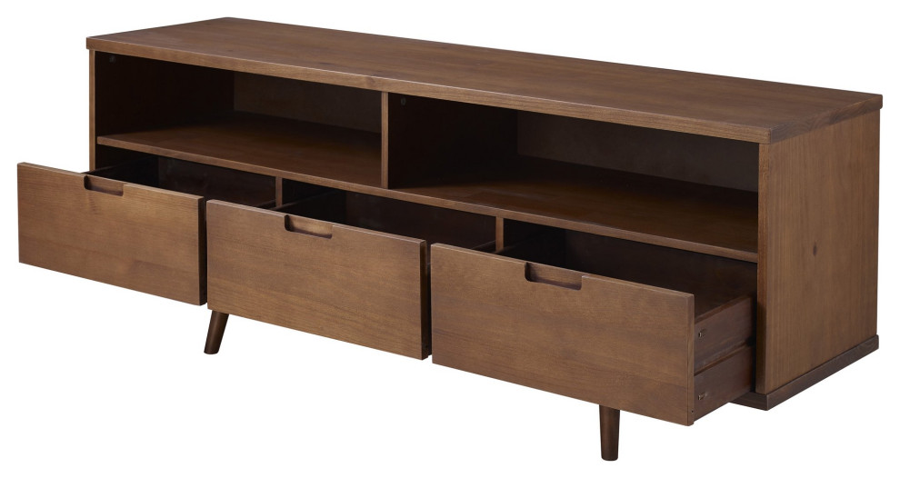 Rectangular TV Stand  Sleek Angled Legs With 3 Open Shelves  amp3 Drawers   Midcentury   Entertainment Centers And Tv Stands   by Decorn  Houzz