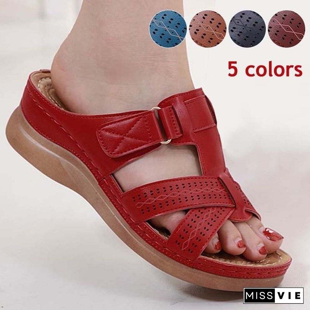 Women's Fashion Retro Sandals And Slippers Buckle Slippers Comfortable Family Beach Slippers Wedges Plus Size Slippers