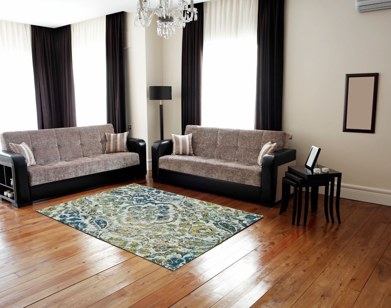 Omari Ivory and Teal Rug by BD Fine