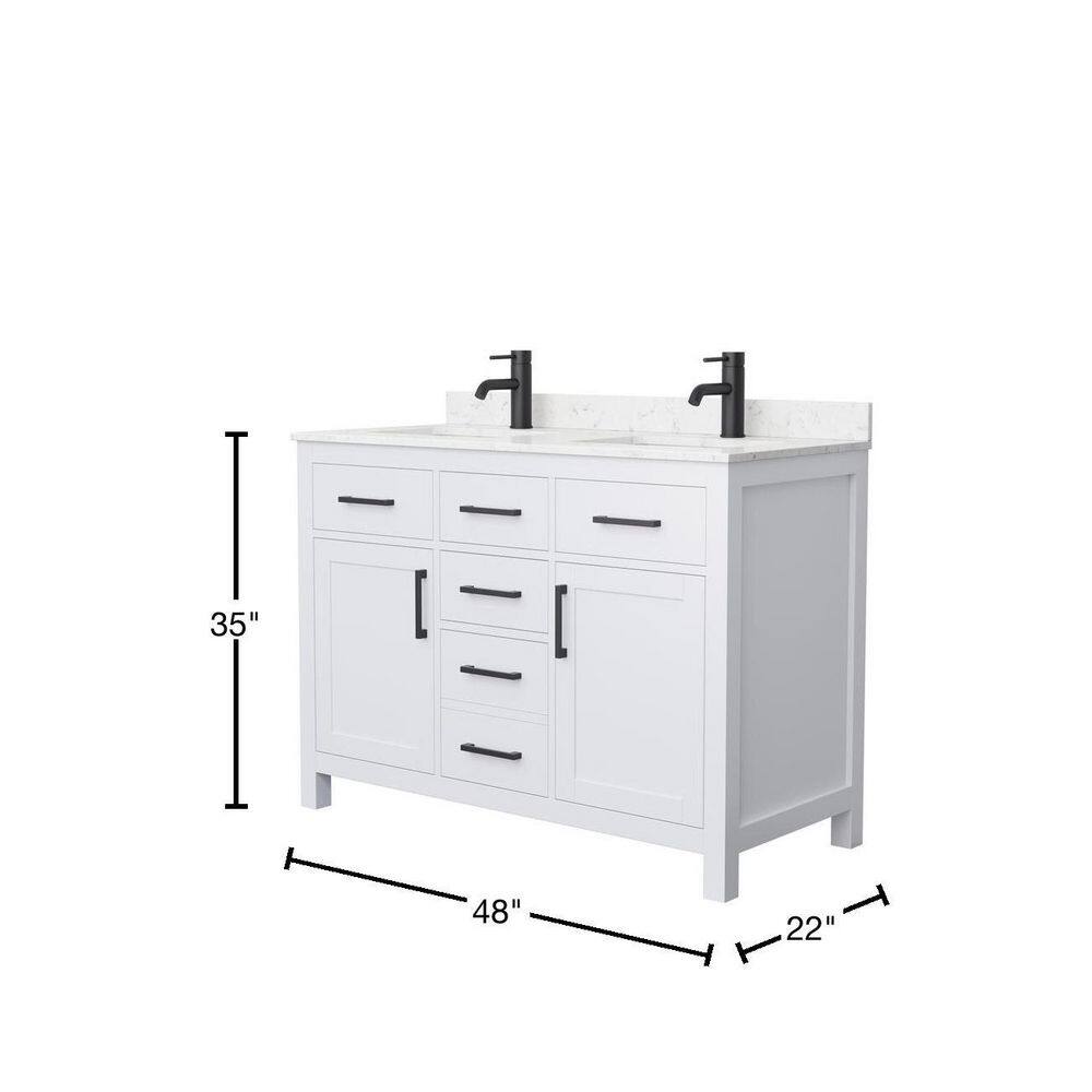 Wyndham Collection Beckett 48 in. W x 22 in. D x 35 in. H Double Sink Bathroom Vanity in White with Carrara Cultured Marble Top WCG242448DWBCCUNSMXX