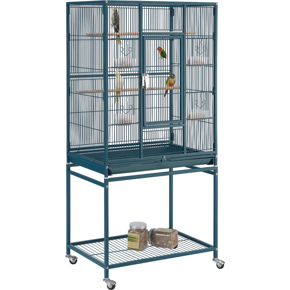 generic 54''H Large Rolling Metal Parrot Cage Bird Cage with Detachable Stand for Conures Parakeets Cockatiels， Navy Blue