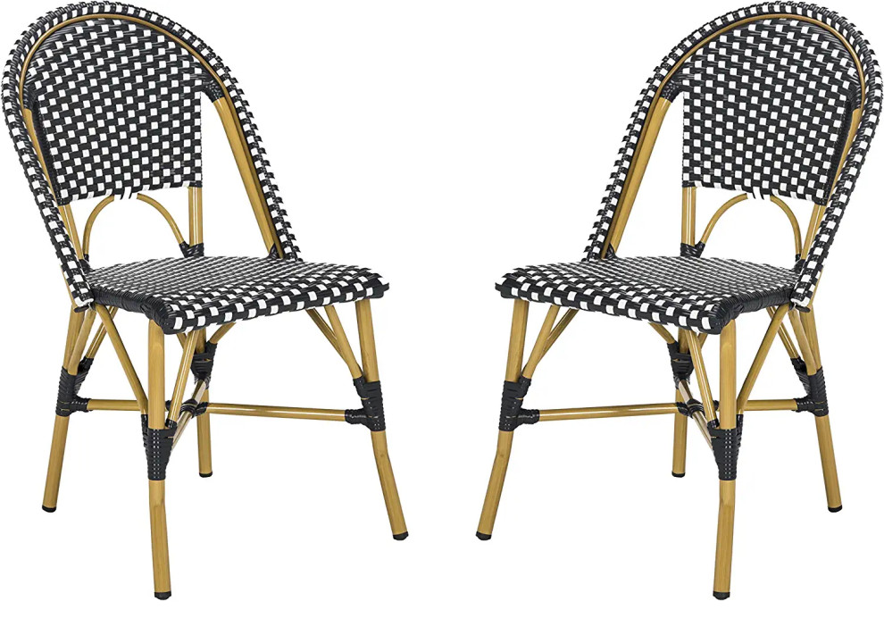 Set of 2 Outdoor Dining Chair  Two Tone Woven PE Wicker Seat  ampBack   Tropical   Outdoor Dining Chairs   by Decor Love  Houzz