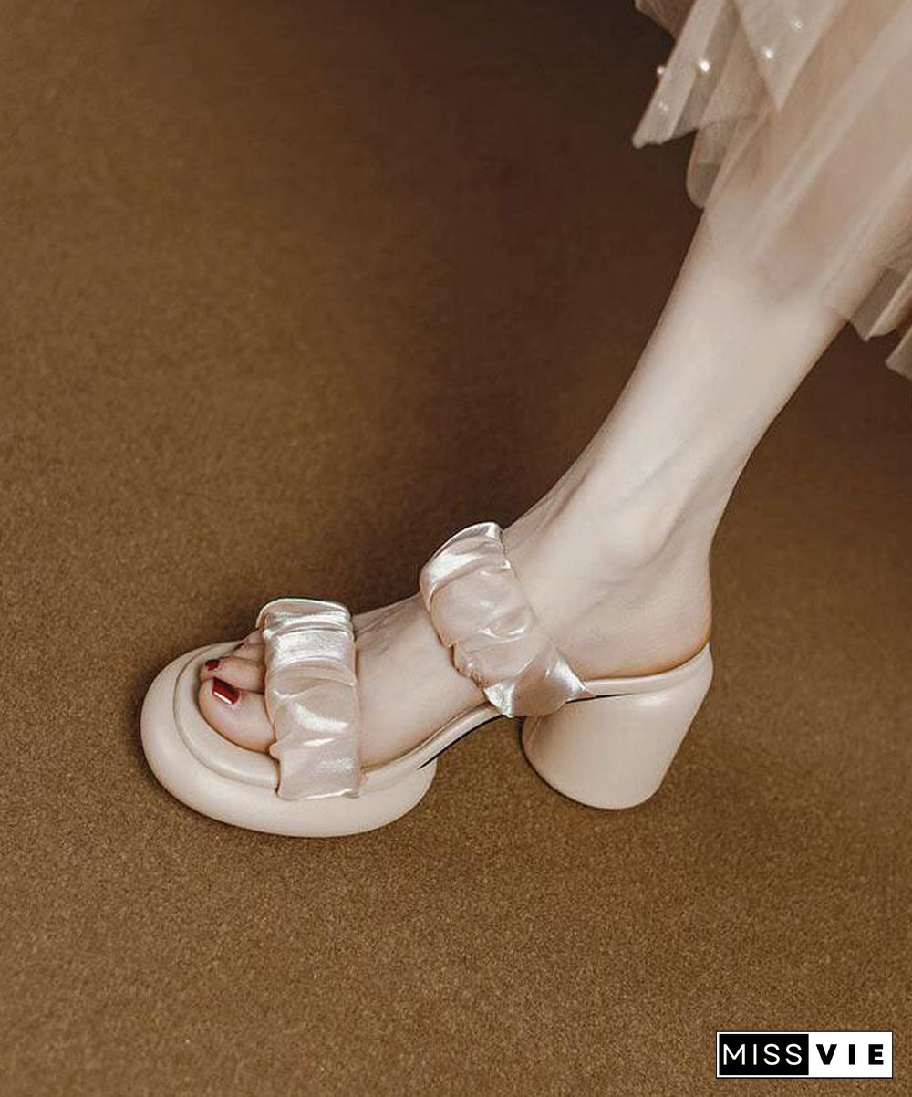 Apricot Peep Toe Tulle Splicing Elegant Chunky Slide Sandals