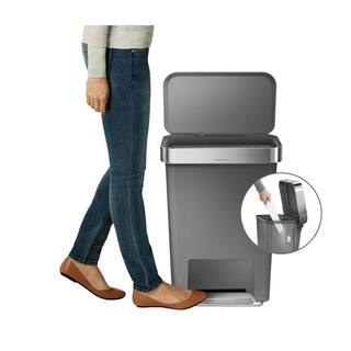 simplehuman 45-Liter Grey Plastic Rectangular Liner Rim Step-On Trash Can CW1386