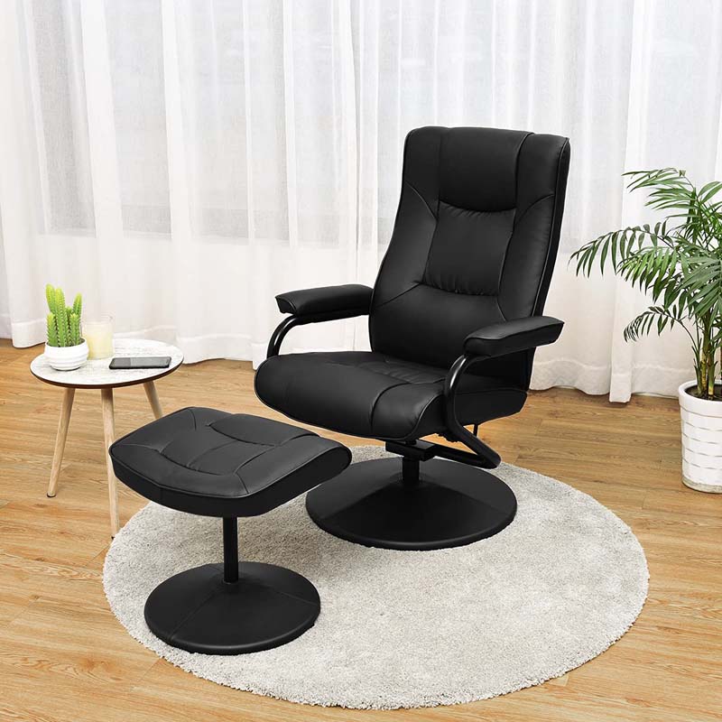 360 Degree Swivel Recliner Chair w/Ottoman & Footrest, PU Leather Lounge Chair Armchair for Living Room