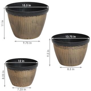 Sunnydaze Decor Resin Faux Basketweave Outdoor Planter (Set of 3) IEO-332