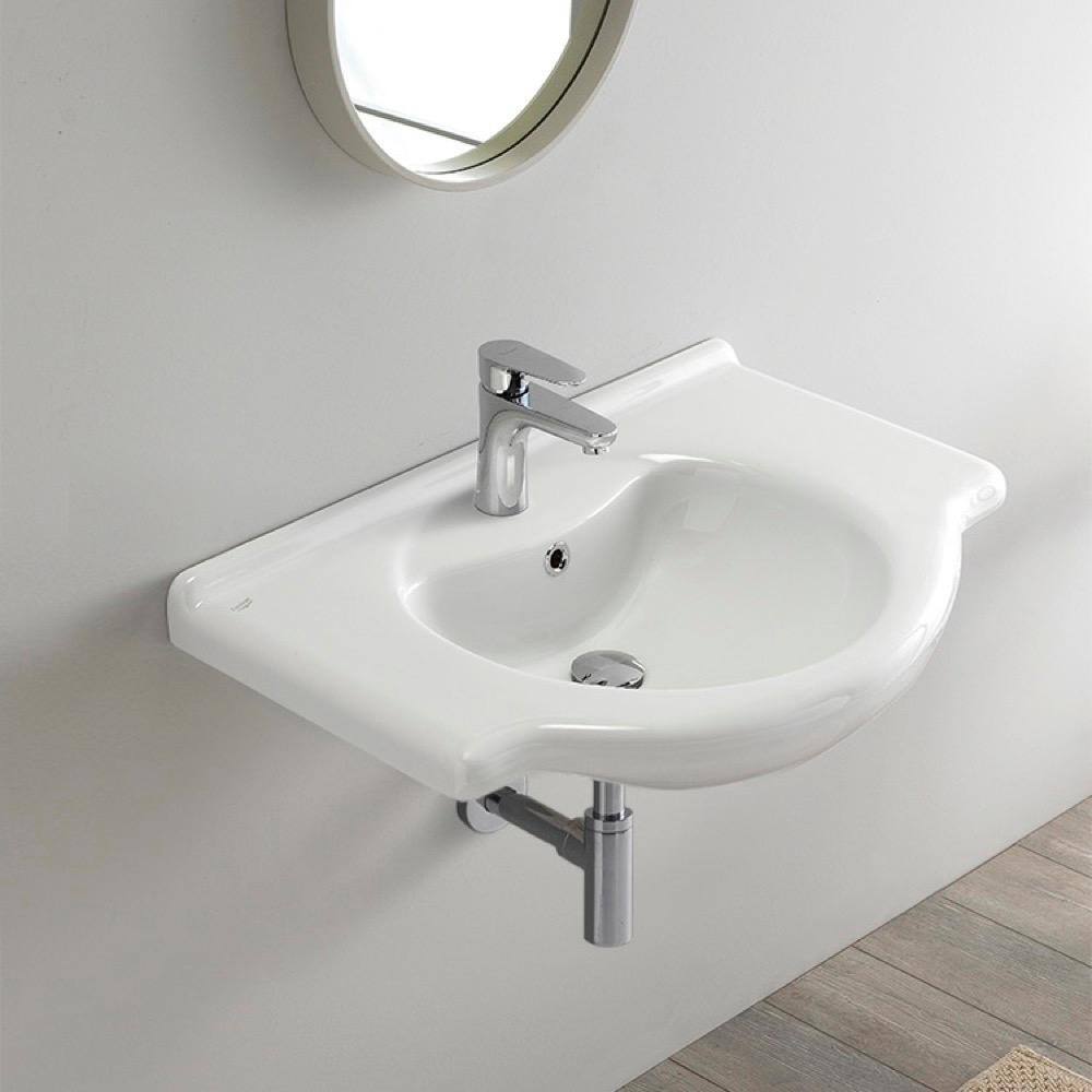 Nameeks Nil Wall Mounted Bathroom Sink in White CeraStyle 066100-U-One Hole