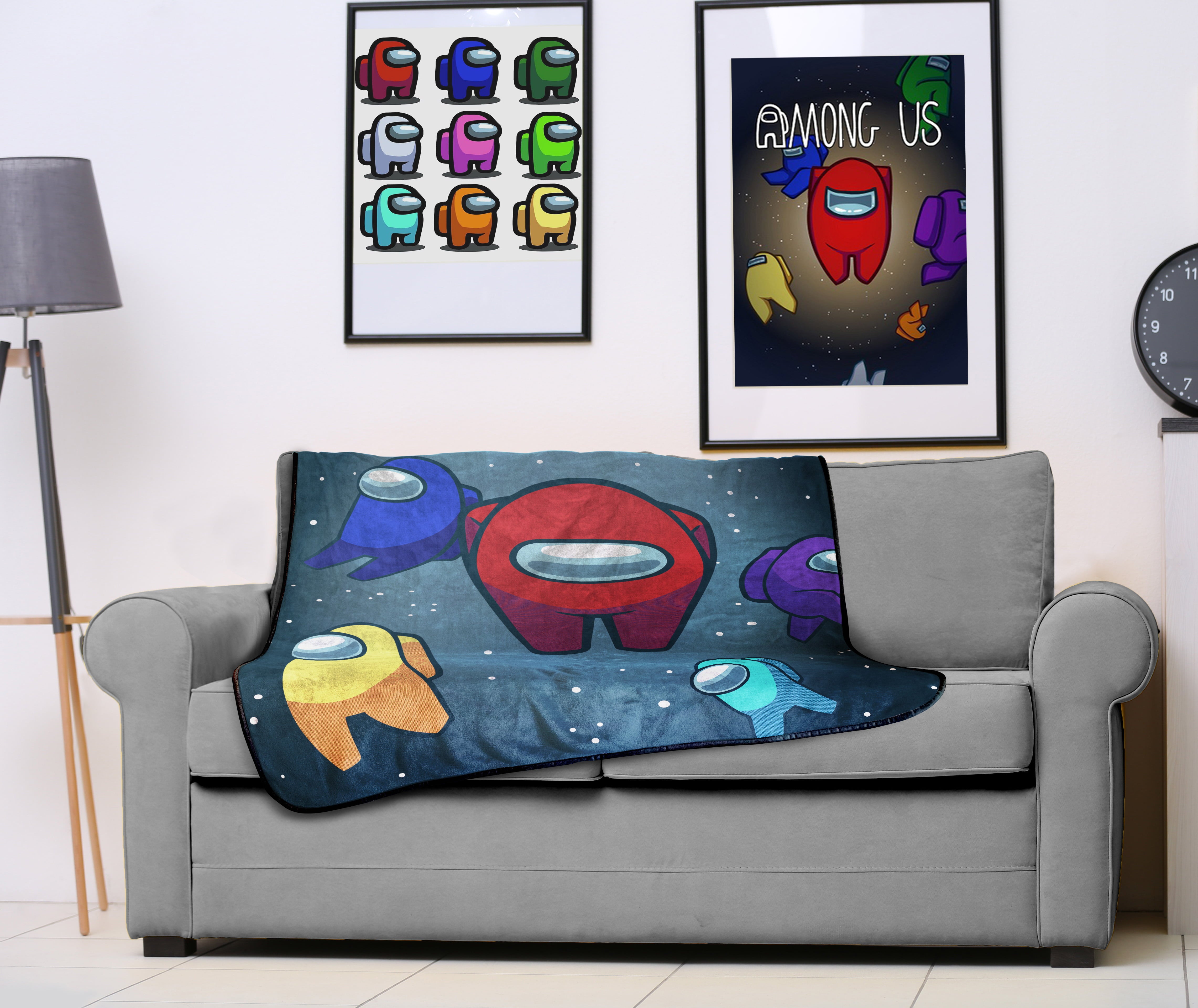 Among Us Crewmates Kids Throw， 46 x 60， Microfiber， Black， Innersloth， Gaming Bedding