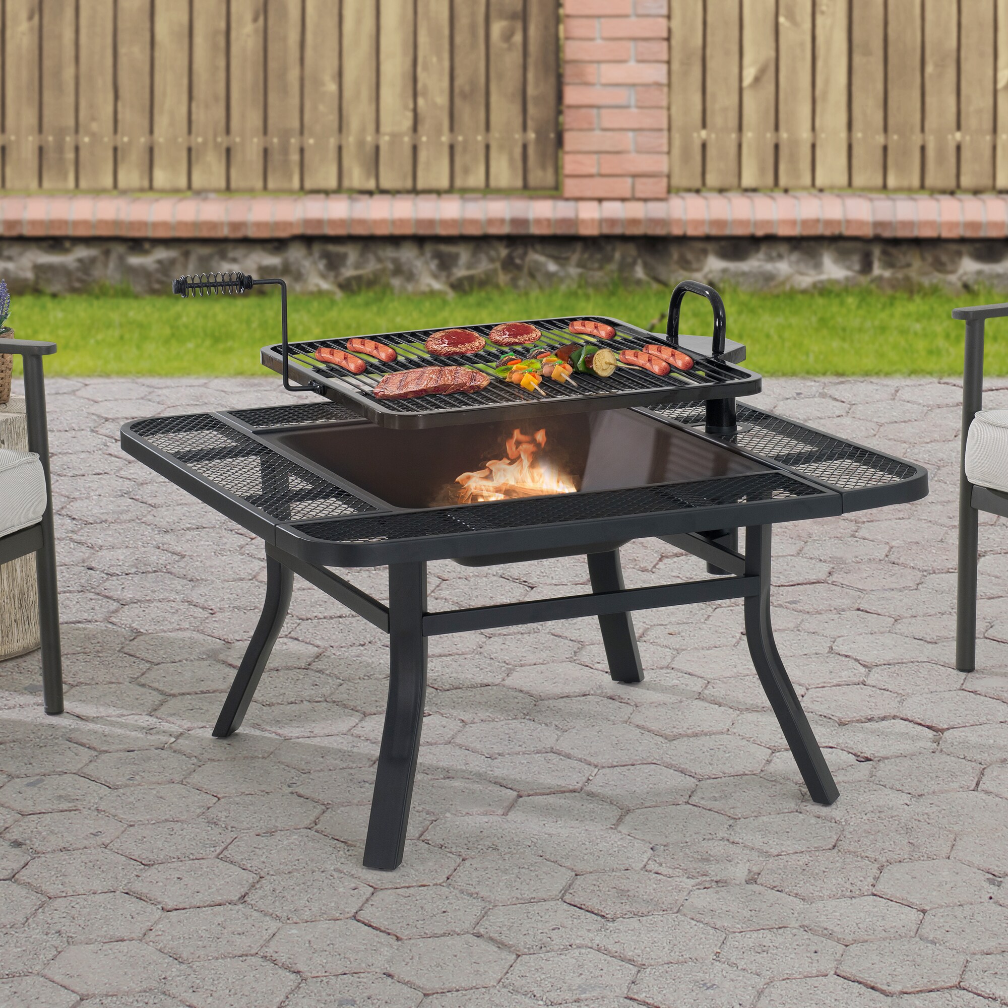 Sunjoy A301027100 38-in W Black Steel Wood-Burning Fire Pit