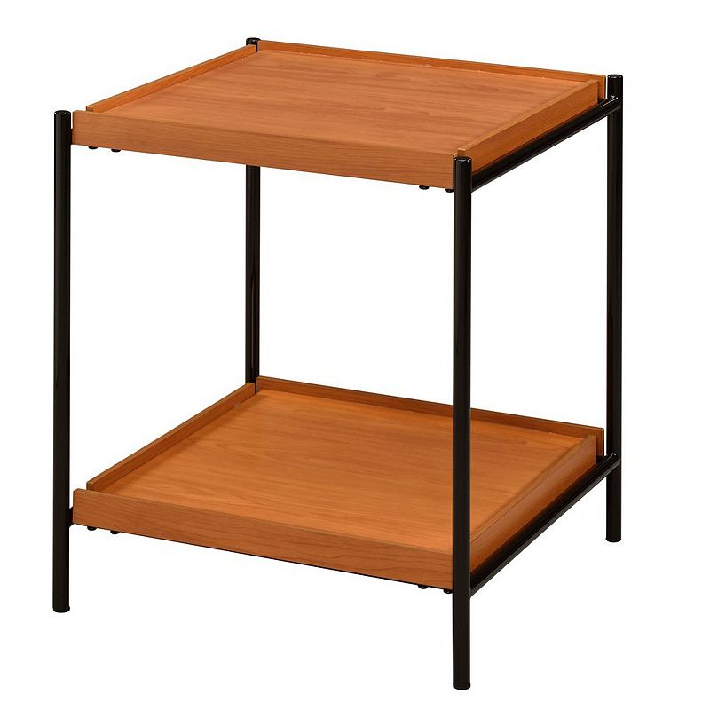 Rectangular Wooden Top Metal Frame End Table， Oak Brown and Black