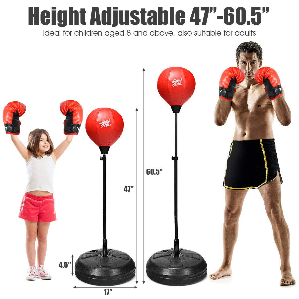 Kids Punching Bag, Height Adjustable Boxing Set