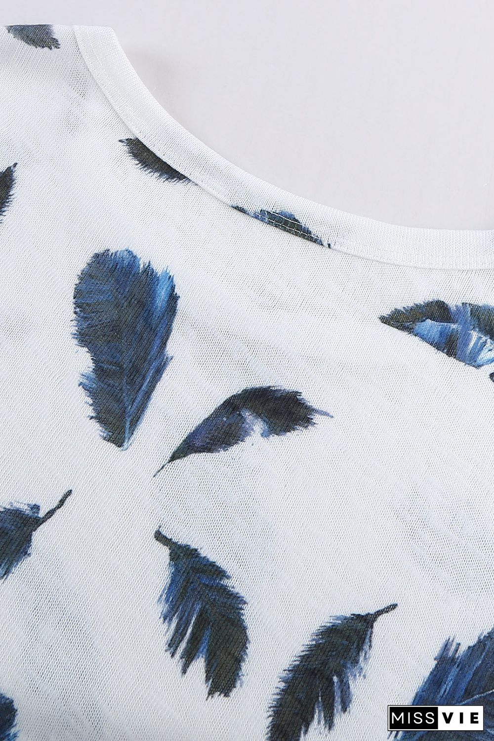 White Feather Print Short Sleeve Tee