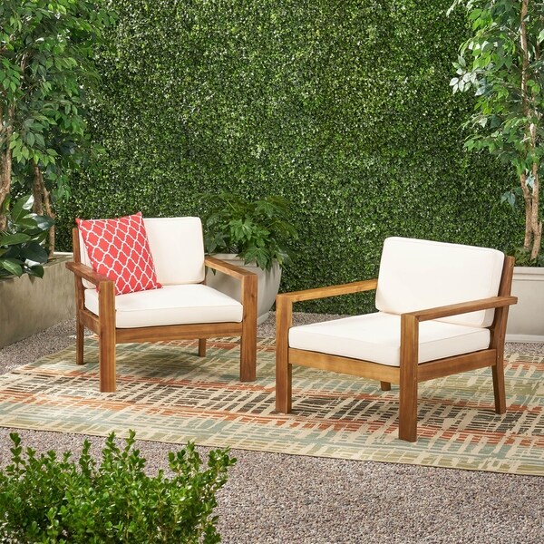 Santa Ana Outdoor Acacia Wood Club Chairs with Cushions (Set of 2) by Christopher Knight Home