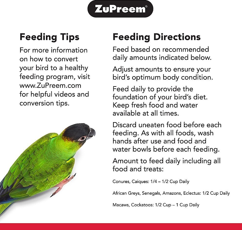 ZuPreem VeggieBlend Flavor with Natural Flavor， Daily Parrot and Conure Food， 3.25-lb bag